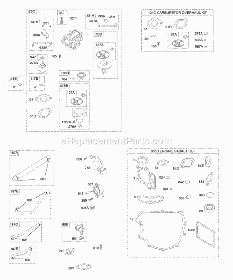 Carburetor Fuel Supply Gasket Set - Engine Kit - Carburetor Overhaul Diagram and Parts List for  Briggs and Stratton Engine